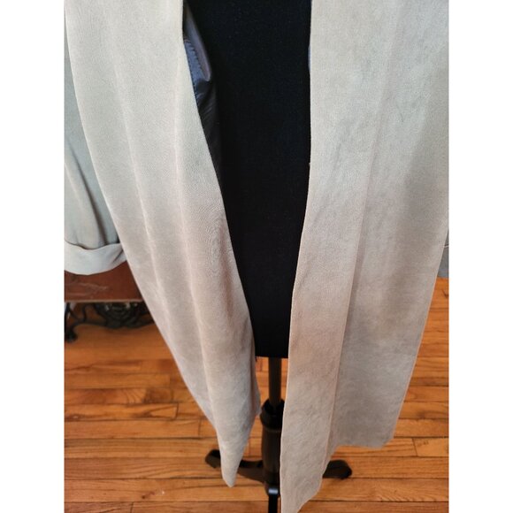 Vintage 90s Faux Suede Sage Green Duster Blazer 3/4 Rolled Sleeves 1X Minimal - Picture 6 of 7